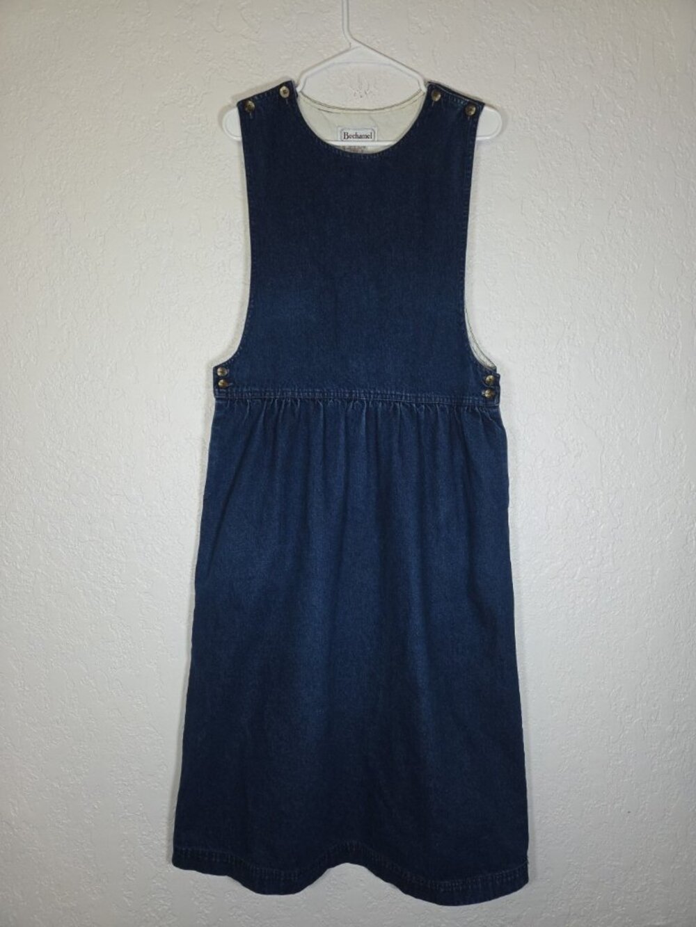 Vintage Bechamel Blue Denim Jumper Dress Size 12 100% Cotton Pockets Buttons